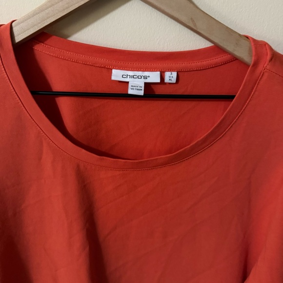 Chicos Womens Orange Short Sleeve Blouse Size 3 / XL Summer Business Casual - Picture 3 of 5